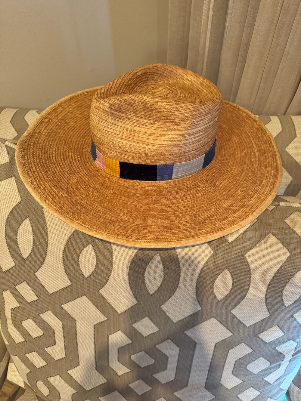 Straw Wide Brim Fedora with Colorblock Band - Picture 3 of 5